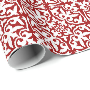Ikat damask pattern - Dark Red and White Wrapping Paper