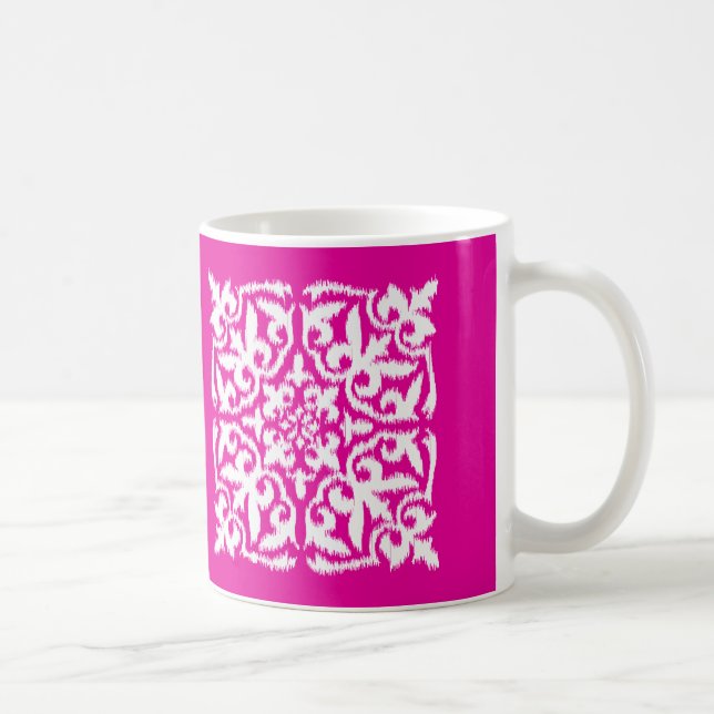 Ikat damask pattern - deep pink and white coffee mug (Right)
