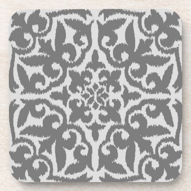 Ikat damask pattern - Light and Medium Grey Drink Coaster (Front)