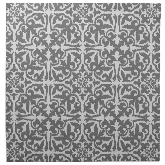 Ikat damask pattern - Light and Medium Grey Napkin (Front)