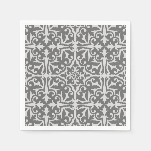 Ikat damask pattern - Light and Medium Grey Paper Napkins (Front)