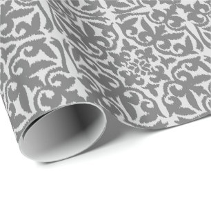 Ikat damask pattern - Light and Medium Grey Wrapping Paper