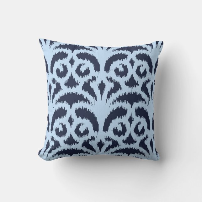 Ikat damask pattern - Midnight and light blue Throw Pillow (Front)