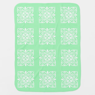 Ikat damask pattern - mint green and white receiving blanket