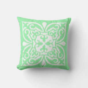 Ikat damask pattern - mint green and white throw pillow