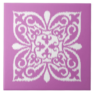 Ikat damask pattern - orchid and white ceramic tile