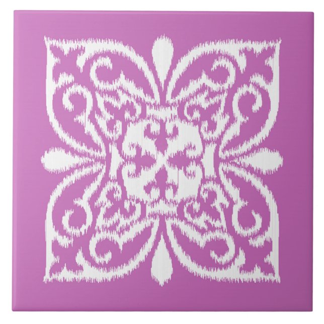 Ikat damask pattern - orchid and white ceramic tile (Front)