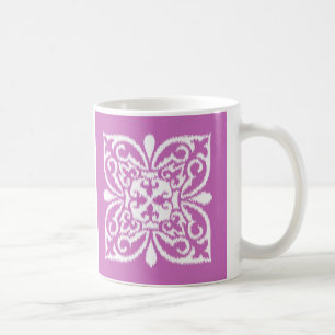Ikat damask pattern - orchid and white coffee mug