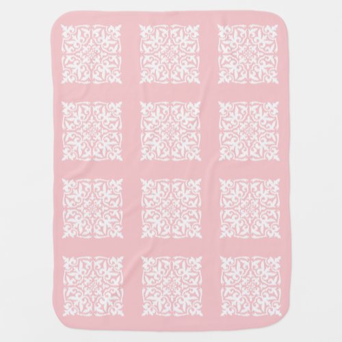 Ikat damask pattern _ pale pink and white baby blanket
