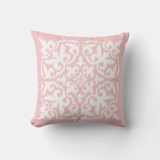 Ikat damask pattern - pale pink and white throw pillow (Front)