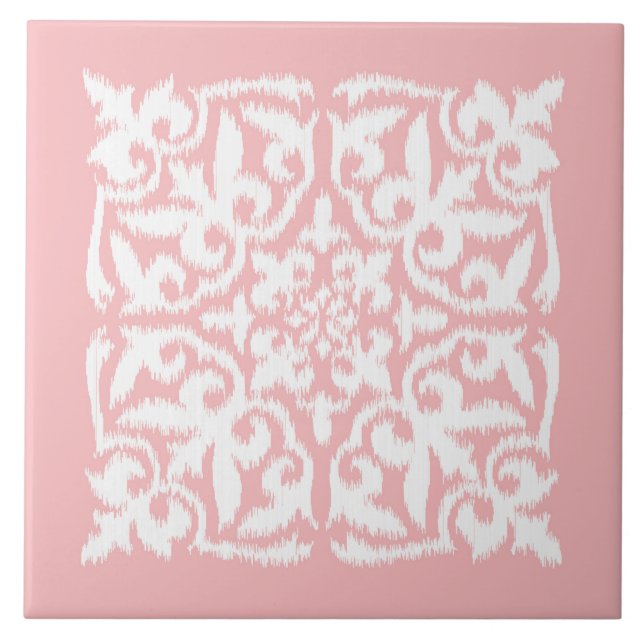 Ikat damask pattern - shell pink and white ceramic tile (Front)