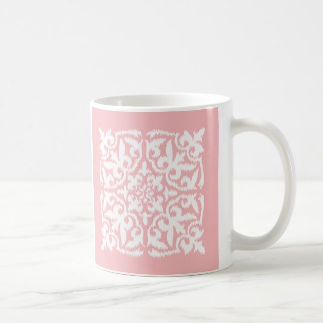 Ikat damask pattern - shell pink and white coffee mug (Right)