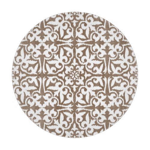 Ikat damask pattern _ Taupe Tan and White Cutting Board
