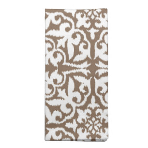 Ikat damask pattern - Taupe Tan and White Napkin