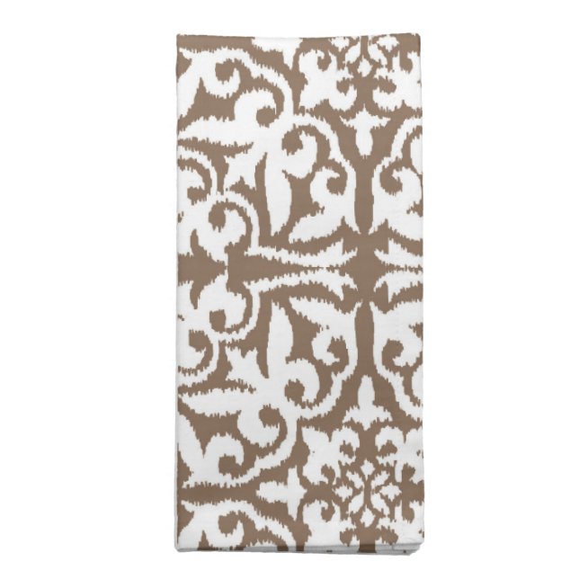 Ikat damask pattern - Taupe Tan and White Napkin (Folded)