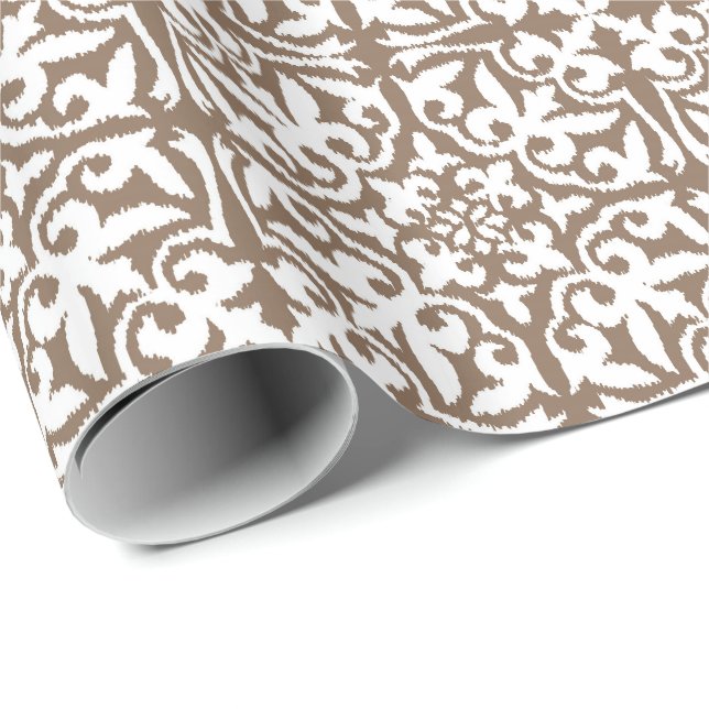 Ikat damask pattern - Taupe Tan and White Wrapping Paper (Roll Corner)
