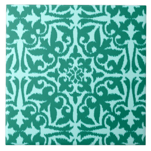 Ikat damask pattern - Turquoise and Aqua Ceramic Tile