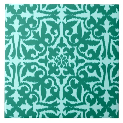 Ikat damask pattern _ Turquoise and Aqua Ceramic Tile