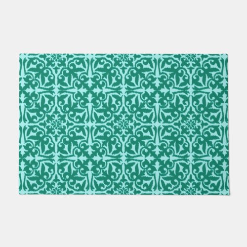 Ikat Damask Pattern Turquoise and Aqua Doormat