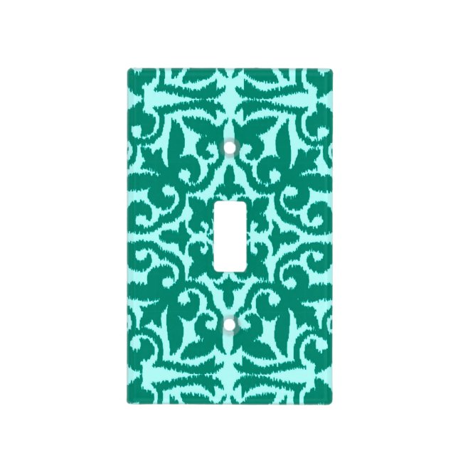 Ikat damask pattern - Turquoise and Aqua Light Switch Cover (Front)