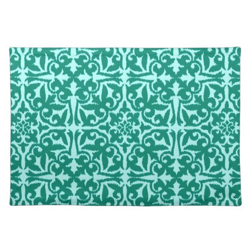 Ikat damask pattern _ Turquoise and Aqua Placemat