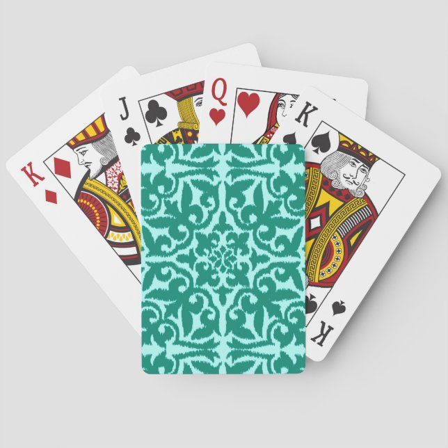 Ikat damask pattern - Turquoise and Aqua  Poker Cards (Back)