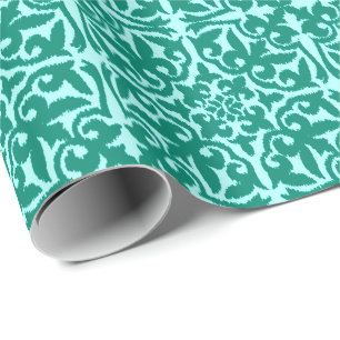 Ikat damask pattern - Turquoise and Aqua Wrapping Paper