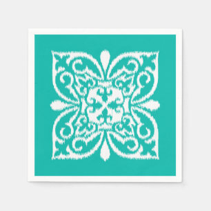 Ikat damask pattern - turquoise and white paper napkins