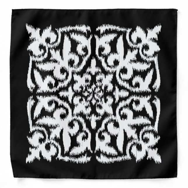 Ikat damask pattern - white and black bandana (Front)
