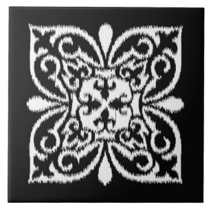 Ikat damask pattern - white and black tile