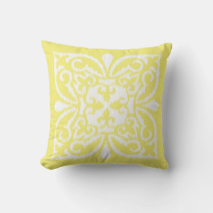 Ikat damask pattern - yellow and white throw pillow