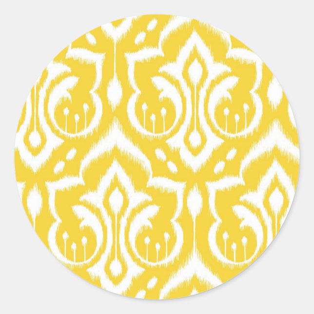 Ikat Damask - Sunshine Yellow Classic Round Sticker (Front)