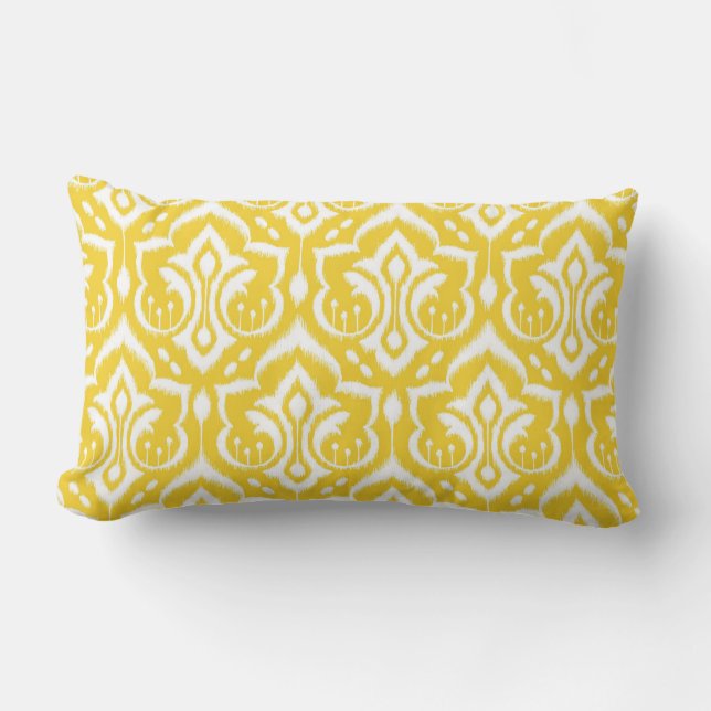 Ikat Damask - Sunshine Yellow Lumbar Pillow (Front)