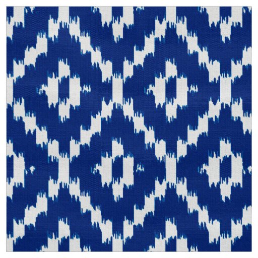 Ikat Diamond Pattern - Cobalt blue and white Fabric