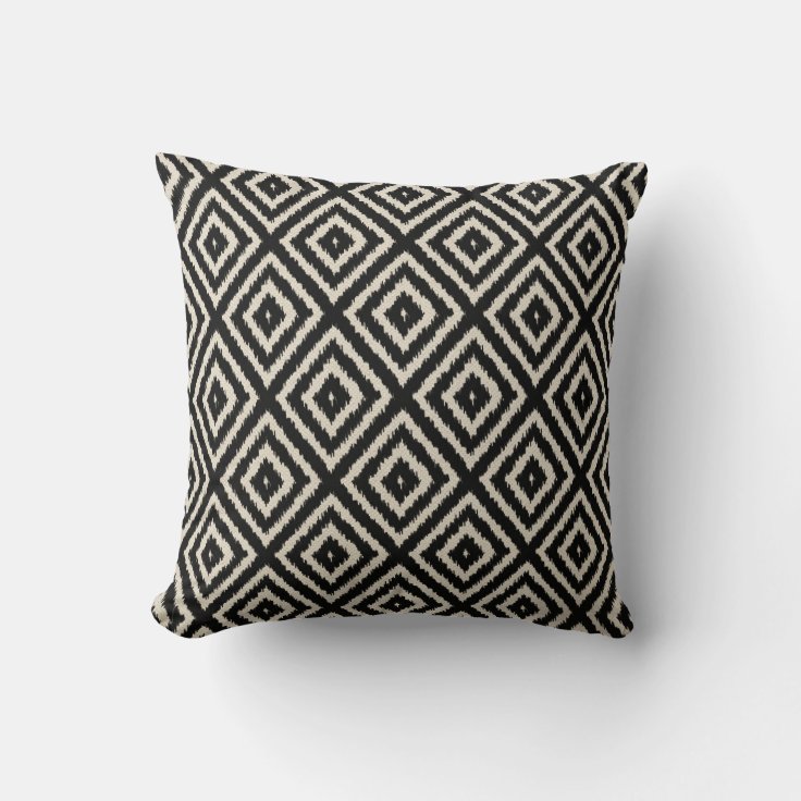 Ikat Diamond Pattern in Black and Cream Throw Pillow Zazzle
