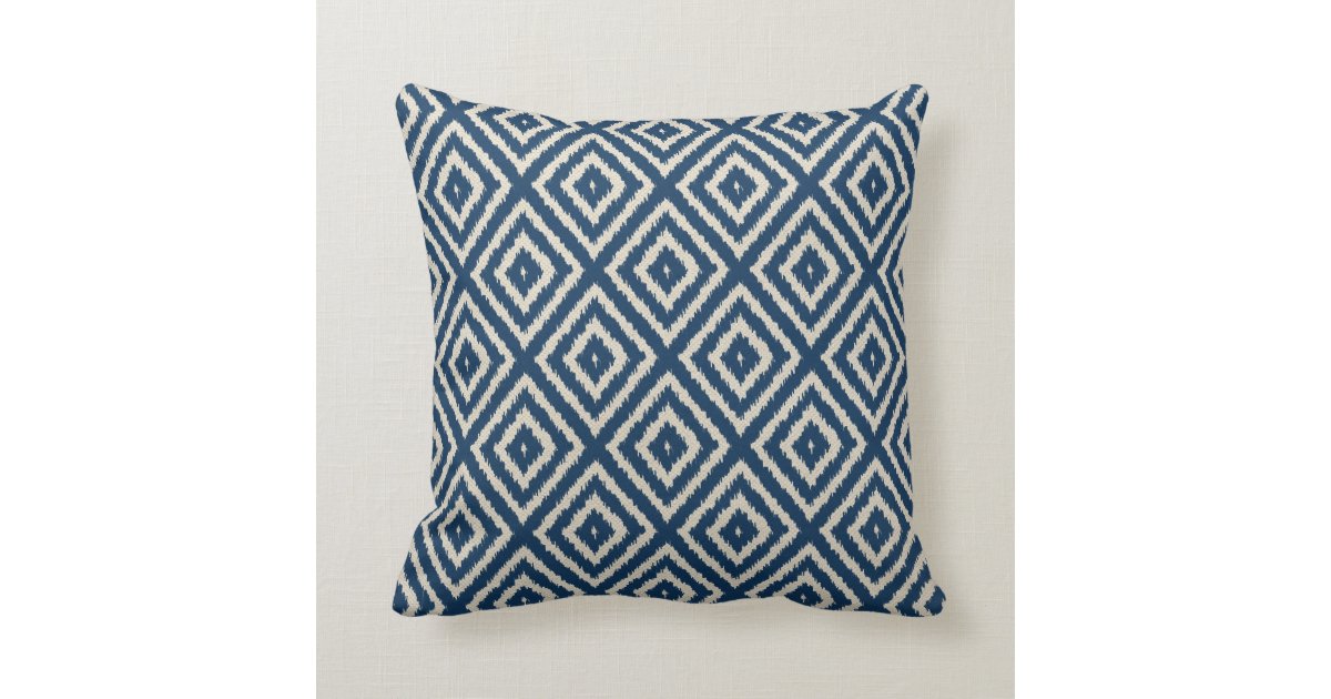 Ikat Diamond Pattern in Light Blue and Cream Throw Pillow