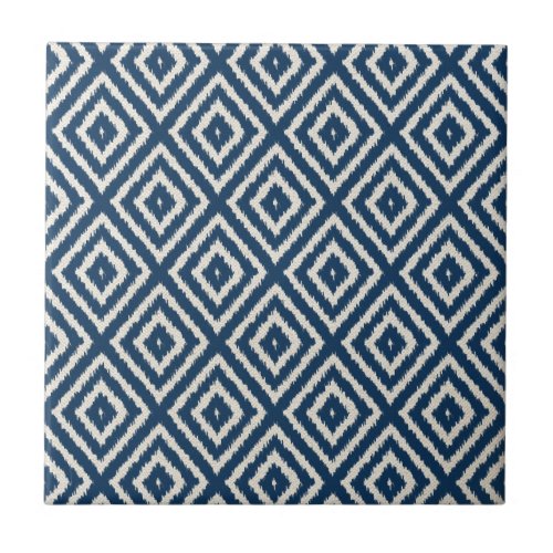 Ikat Diamond Pattern in Navy Blue and Cream Tile