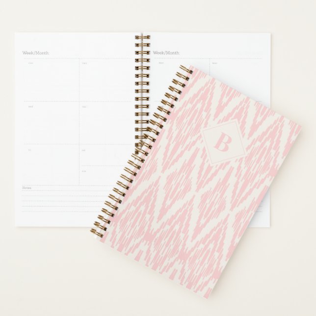 Ikat Diamond Pattern in Pastel Pink Monogram Planner (Display)
