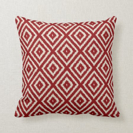 Ikat Diamond Pattern In Red And Cream Throw Pillow