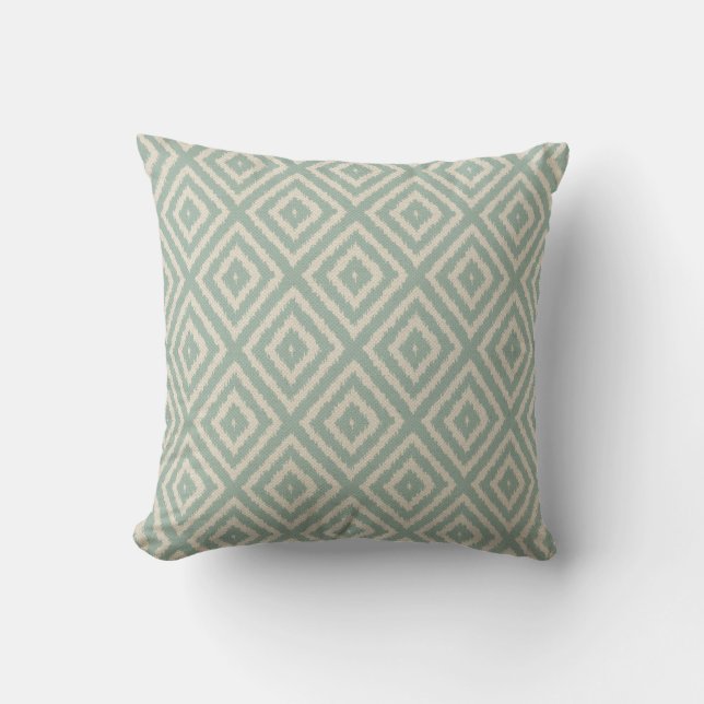 Ikat Diamond Pattern in Seafoam Green Cream Throw Pillow (Front)