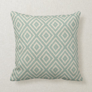 Ikat Diamond Pattern in Seafoam Green Cream Throw Pillow