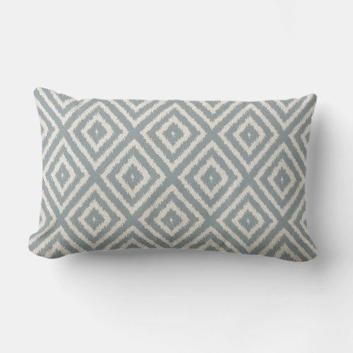 Ikat Diamond Pattern Light Blue and Cream Lumbar Pillow