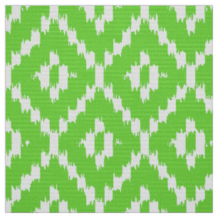 Ikat Diamond Pattern - Lime green and white Fabric
