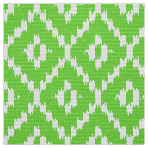 Ikat Diamond Pattern - Lime green and white Fabric