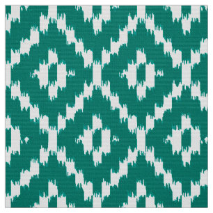 Ikat Diamond Pattern - Turquoise and white Fabric