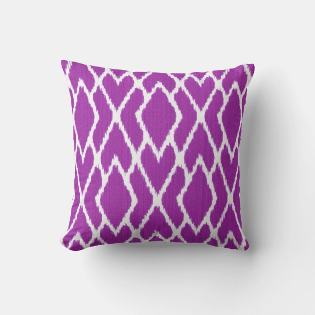 Ikat diamonds - Amethyst purple and white Throw Pillow (Front)