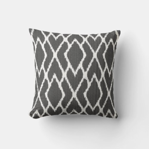 Ikat diamonds _ Charcoal grey and white Throw Pillow