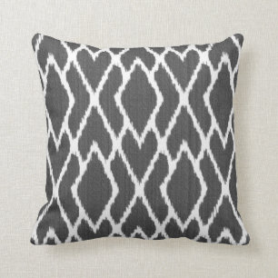 Ikat diamonds - Charcoal grey and white Throw Pillow