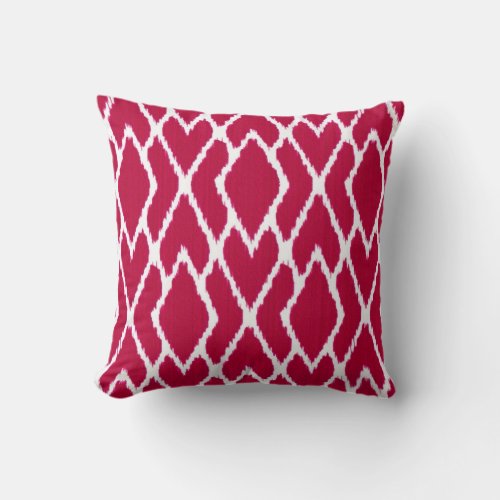 Ikat diamonds _ Ruby red and white Throw Pillow