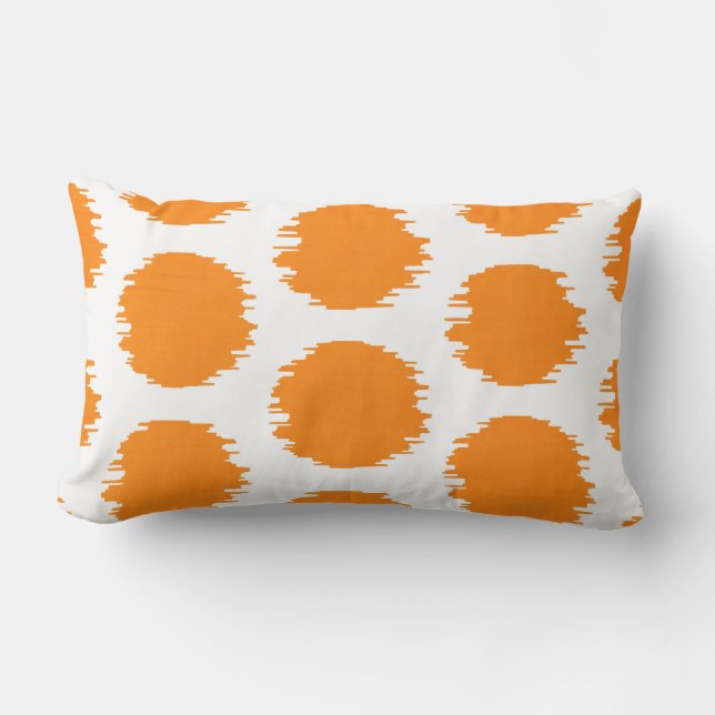 Ikat Dots, Bright Orange & White Print Lumbar Pillow (Front)